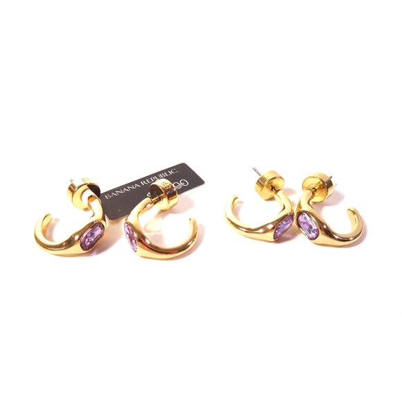 Banana Republic Women's Lavender Rectangle Gemstone Hoop Earrings NWT 38 - Picture 2 of 5